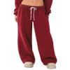 HeSaYep Women's Fleece Lined Sweatpants Wide Leg Baggy High Waisted Sweat Pants Drawstring Lounge Trousers Y2K Straight Leg Sherpa Pants Red XL view 1