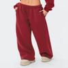 HeSaYep Women's Fleece Lined Sweatpants Wide Leg Baggy High Waisted Sweat Pants Drawstring Lounge Trousers Y2K Straight Leg Sherpa Pants Red XL view 3