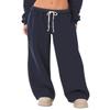HeSaYep Women's Fleece Lined Sweatpants Wide Leg Baggy High Waisted Sweat Pants Drawstring Lounge Trousers Y2K Straight Leg Sherpa Pants Navy Blue M view 1
