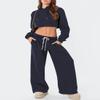 HeSaYep Women's Fleece Lined Sweatpants Wide Leg Baggy High Waisted Sweat Pants Drawstring Lounge Trousers Y2K Straight Leg Sherpa Pants Navy Blue M view 3