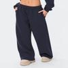 HeSaYep Women's Fleece Lined Sweatpants Wide Leg Baggy High Waisted Sweat Pants Drawstring Lounge Trousers Y2K Straight Leg Sherpa Pants Navy Blue M view 4