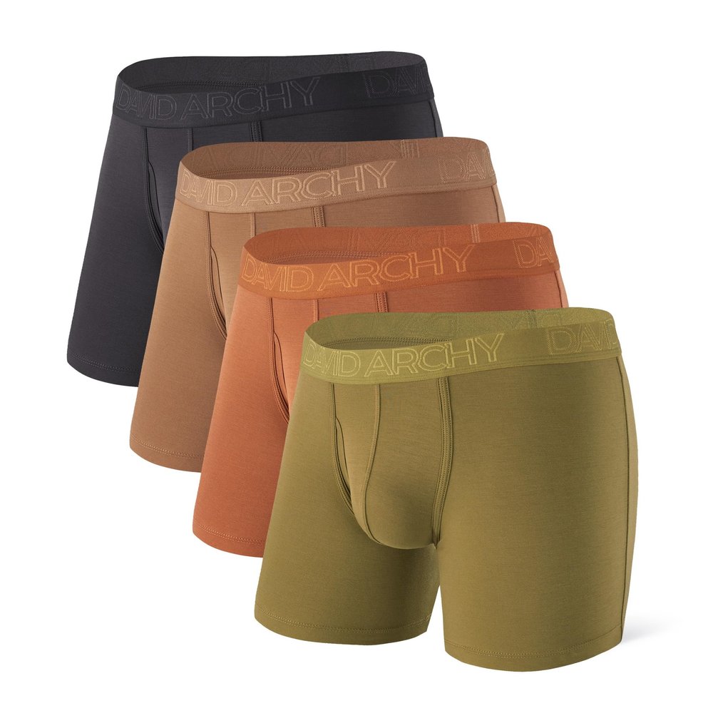 DAVID ARCHY Mens Boxer Briefs - Soft Comfortable Performance Underwear For Running 4 Pack Large