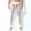Men's Mesh Fishnet Pants See Through Stretchy Muscle Leggings Drawstring Sleep Lounge Thermal Bottoms White view 2