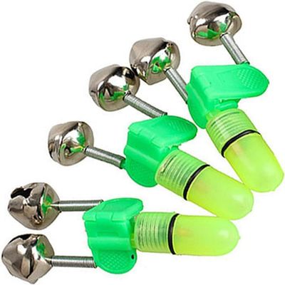 GANPUB 3Pcs Green Fishing Accessories Fishing Rod Tip Bite Alert Alarm Twin Bells with Night LED Light Lamp Fishing Bite Indicators Hunting and Fishing Tools