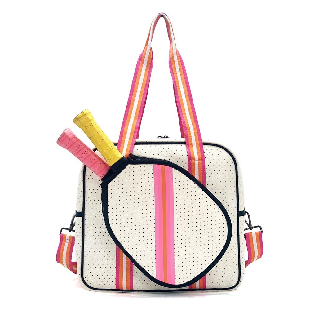 SPELIKO Pickleball Tote for Ladies, Waterproof Pickleball Paddles Bag, Multifunctional Pink White