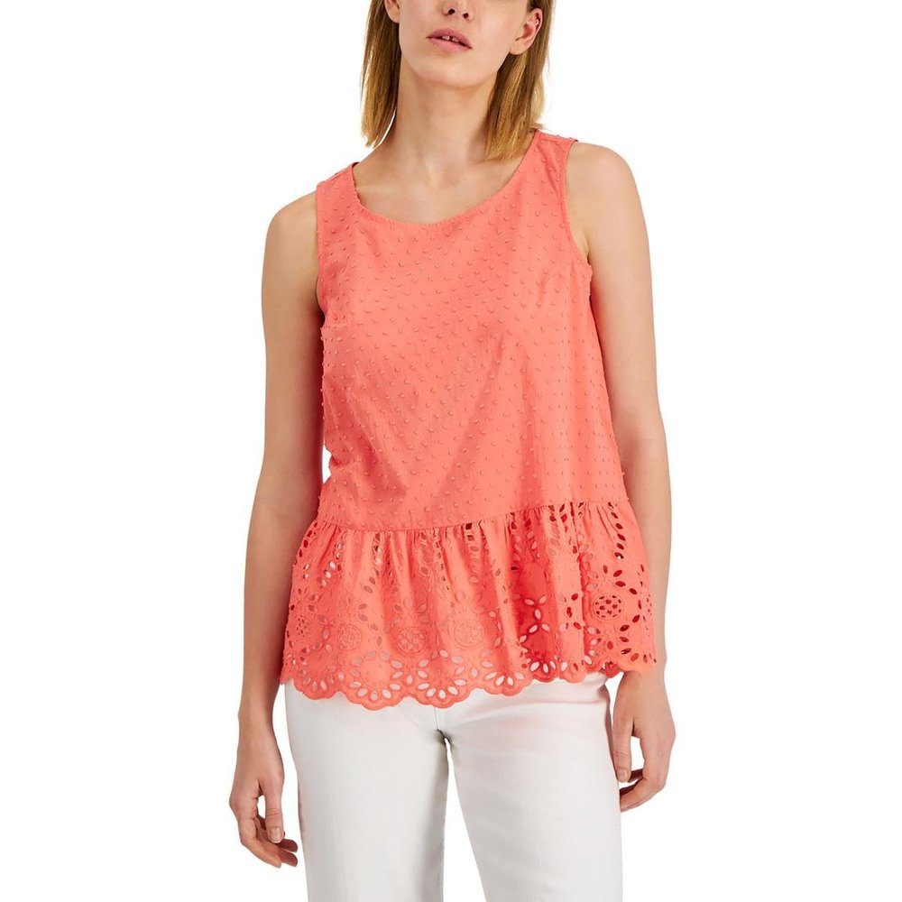 Adyson Parker Womens Cotton Eyelet Peplum Top Pink S