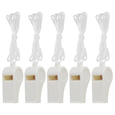 5 Pcs Loud Plastic Emergency Whistle with Lanyard for Outdoor Activities, Coach Trainning Whistles Party Whistles for Sports and Parties Gift Boxes Fillers (White)