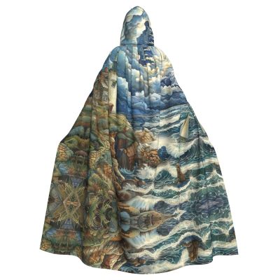 DRTGEDS The Seaside Lighthouse Hooded Cloak Unisex Cape Halloween Christmas Vampire Witch Cloak Costumes Party Cape