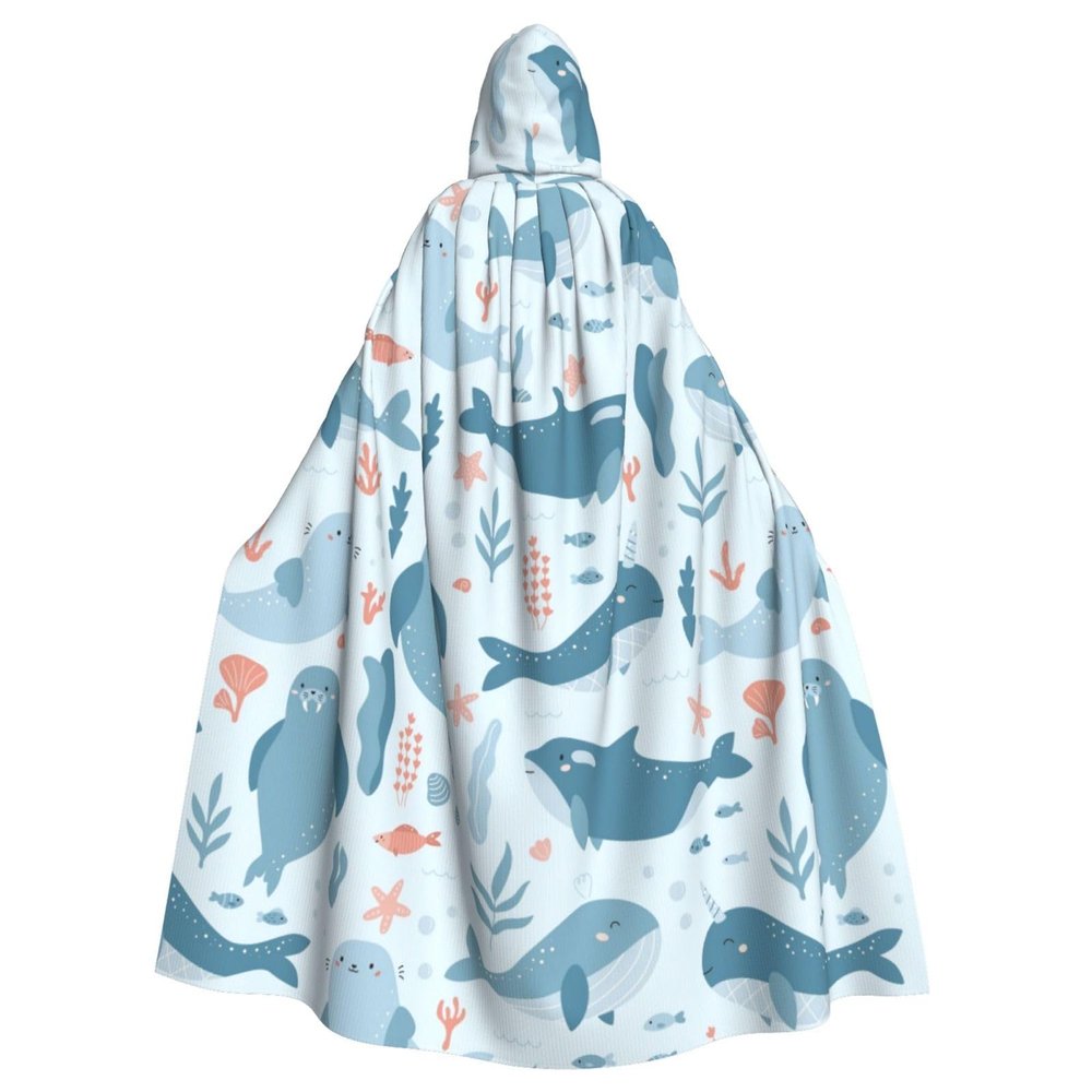 Juiimr Walrus Animal Ocean Pattern Long Hooded Cape Cloak For Halloween Carnival Theme Party Cosplay Costume Decor