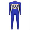 Alvivi Women's Race Car Driver Full Jumpsuit Costume Plaid Long Sleeve Romper Racer Outfit Halloween Royal Blue 3X-Large view 4