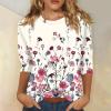 3/4 Length Sleeve Womens Tops 2026 Spring Summer Clothing for Women Plus Size Shirts for Women 3/4 Sleeve Tops Crew Ncek Floral Print Trendy Causal Blouse A04 Beige XXL view 2