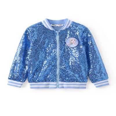 Disney Frozen Elsa Toddler Girls Sequin Jacket Bomber Varsity School Kids Fall Clothes Sparkly Lightweight Sweatshirt Button up Party Coat 4-5 Years