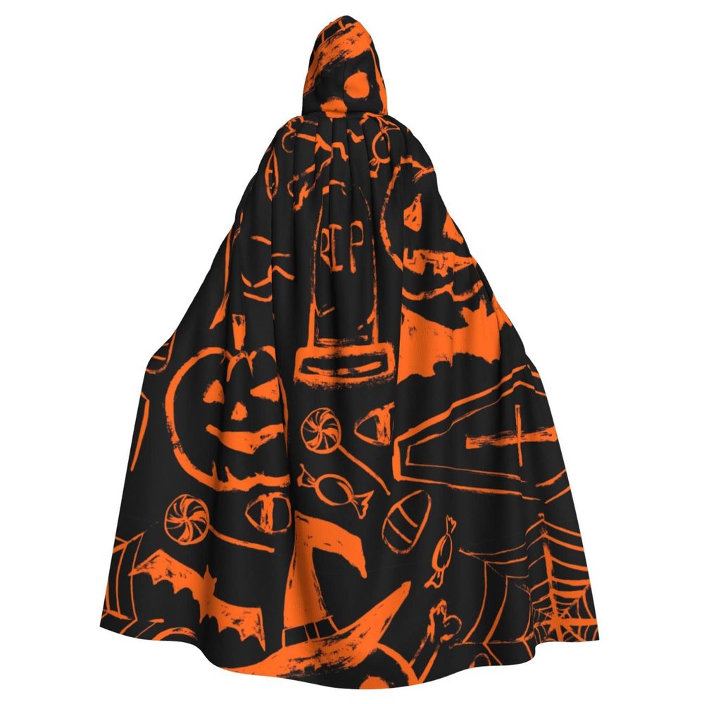 Juiimr Halloween Pumpkin Pattern Long Hooded Cape Cloak For Halloween Carnival Theme Party Cosplay Costume Decor