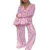 codcm Womens Pajama Sets Cotton Pj Set Cute Print Print Long Sleeve Button Shirt With Pants(Pink Print,Large) view 1