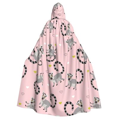 Juiimr Cute Lemurs Pattern Long Hooded Cape Cloak For Halloween Carnival Theme Party Cosplay Costume Decor