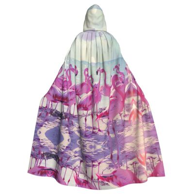 DRTGEDS Flock Of Red Flamingos On The Beach Hooded Cloak Unisex Cape Halloween Christmas Vampire Witch Cloak Costumes Party Cape