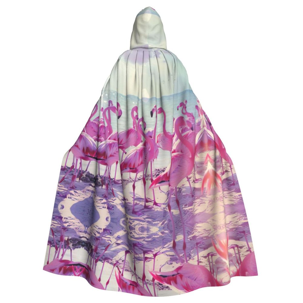 DRTGEDS Flock Of Red Flamingos On The Beach Hooded Cloak Unisex Cape Halloween Christmas Vampire Witch Cloak Costumes Party Cape