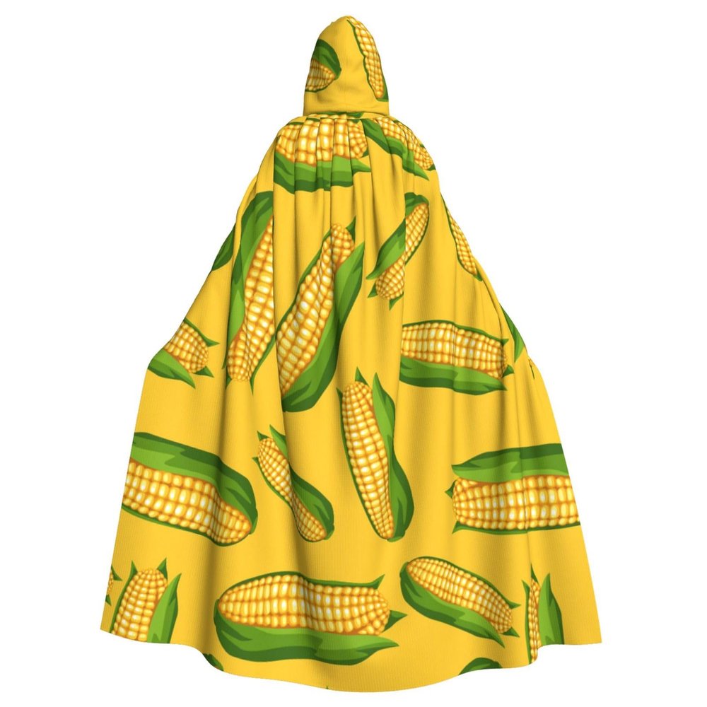 Juiimr Fresh Ripe Corn Cobs Pattern Long Hooded Cape Cloak For Halloween Carnival Theme Party Cosplay Costume Decor