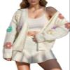 ebossy Women's Ribbed Knit Cardigans Embroidery Aesthetic Pretty Flowers Applique Button Up Sweater Coat (XL, White) view 1