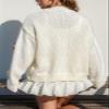 ebossy Women's Ribbed Knit Cardigans Embroidery Aesthetic Pretty Flowers Applique Button Up Sweater Coat (XL, White) view 3