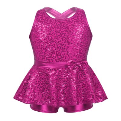 Yruioon Girls Sequins Criss-Cross Back Latin Jazz Dance Dress Leotard Stage Performance Costume Dancewear Rose 8 Years
