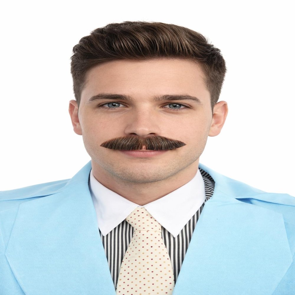 BC GOODS BY Mens Small Straight Fake Mustache  Natural Look Self Adhesive Facial Hair - Realistic Costume Accessory for Parties, Themed Outfits, Festive Gatherings & Special Occasions - Dark Brown