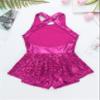Yruioon Girls Sequins Criss-Cross Back Latin Jazz Dance Dress Leotard Stage Performance Costume Dancewear Rose 10 Years view 4