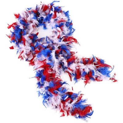 THARAHT Mix Color Chandelle Turkey Feather Boa 2 Yards 40g for DIY Craft Home Dancing Wedding Mardi Gras Party Halloween Costume Decoration Feather Boa Red white Blue