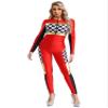 Alvivi Women's Race Car Driver Full Jumpsuit Costume Plaid Long Sleeve Romper Racer Outfit Halloween Red Medium view 1