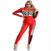 Alvivi Women's Race Car Driver Full Jumpsuit Costume Plaid Long Sleeve Romper Racer Outfit Halloween Red Medium view 2
