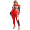 Alvivi Women's Race Car Driver Full Jumpsuit Costume Plaid Long Sleeve Romper Racer Outfit Halloween Red Medium view 3