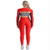 Alvivi Women's Race Car Driver Full Jumpsuit Costume Plaid Long Sleeve Romper Racer Outfit Halloween Red Medium view 4