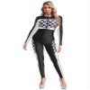 Alvivi Women's Race Car Driver Full Jumpsuit Costume Plaid Long Sleeve Romper Racer Outfit Halloween Black 3X-Large view 1