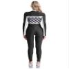 Alvivi Women's Race Car Driver Full Jumpsuit Costume Plaid Long Sleeve Romper Racer Outfit Halloween Black 3X-Large view 2
