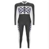 Alvivi Women's Race Car Driver Full Jumpsuit Costume Plaid Long Sleeve Romper Racer Outfit Halloween Black 3X-Large view 3