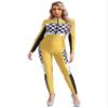 Alvivi Women's Race Car Driver Full Jumpsuit Costume Plaid Long Sleeve Romper Racer Outfit Halloween Yellow 3X-Large view 1