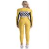 Alvivi Women's Race Car Driver Full Jumpsuit Costume Plaid Long Sleeve Romper Racer Outfit Halloween Yellow 3X-Large view 2
