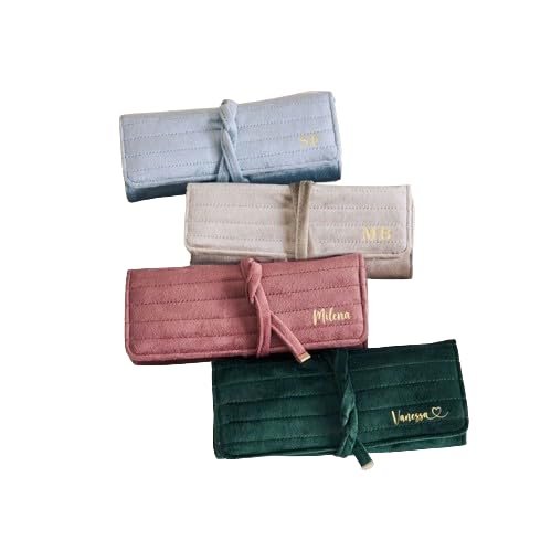 Personalized Velvet Jewelry Rolls, Custom Jewelry Travel Organizer Mini Size Travel Storage Bag,Monogrammed Jewelry Roll for Necklaces, Rings, Travel Essentials for Women