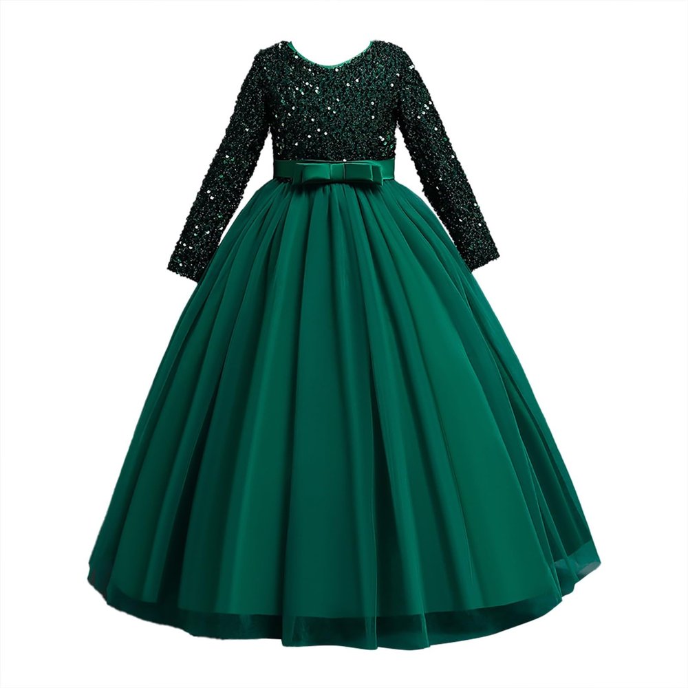 Kids Girls Vintage Flower Lace 3/4 Sleeves Formal Wedding Party Dance Dress Girl Leotard Dress (Green, 9-10 Years)