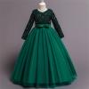 Kids Girls Vintage Flower Lace 3/4 Sleeves Formal Wedding Party Dance Dress Girl Leotard Dress (Green, 9-10 Years) view 2