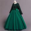 Kids Girls Vintage Flower Lace 3/4 Sleeves Formal Wedding Party Dance Dress Girl Leotard Dress (Green, 9-10 Years) view 3