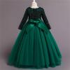 Kids Girls Vintage Flower Lace 3/4 Sleeves Formal Wedding Party Dance Dress Girl Leotard Dress (Green, 9-10 Years) view 4