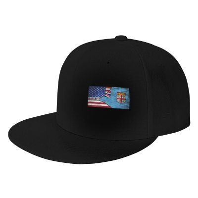 Joisbs USA American Flag and Fiji Flag Classic Unisex Sun Hat with Flat Brim - Adjustable and Stylish for Outdoor Adventures! Black