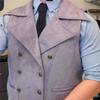 YPINKZ Mens Double Breasted Classic Vests Groomsman Wedding Waistcoat Wide Lapel Suede Leather Casual Business Vest for Men Navy 3XL view 2