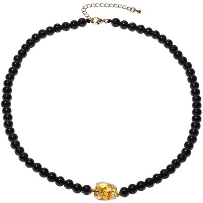 Jewever Crystals Beaded/Raw Citrine Beaded Necklace Spiritual Healing Crystals Necklaces for Women Reiki Balance November Birthstone Jewelry Choker Gifts (Black Obsidian)