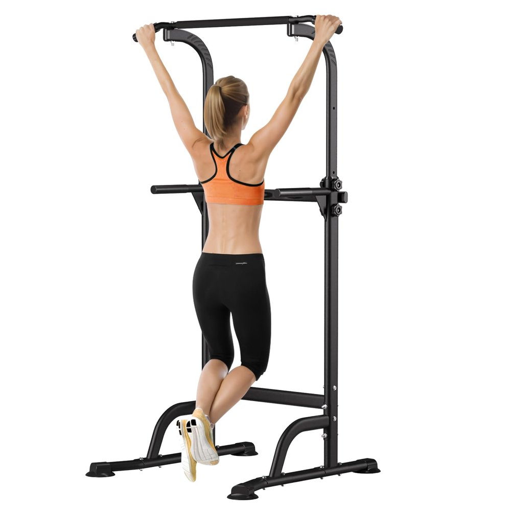 Pull Up Dip Station For Home Gym Strength Training Workout Dip Station Height Adjustable Free Standing Multi-Function Chin Up Bar Dip Stations 330LBS Weight Capacity Black