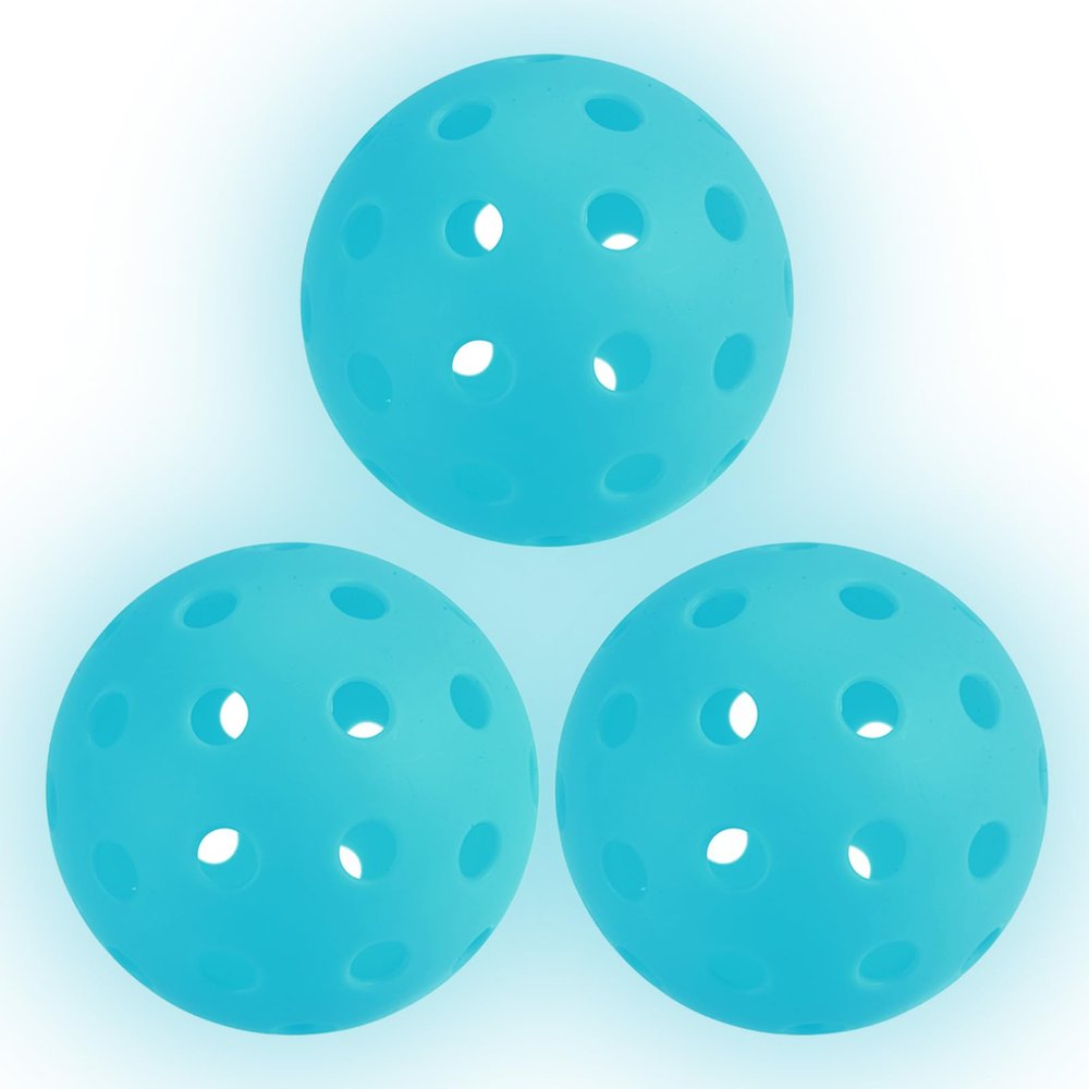PATIKIL Luminous Pickleball Balls, 40 Holes Glow in The Dark Pickleball 3 Pack Outdoor Pickleball Balls with Mesh Bag for Indoor and Outdoor Sport, Light Blue