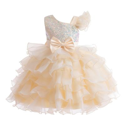 Girls' Clothing Sets Puffy Dress Dress Dinner Performance Gown Wedding Dresses (Beige, 7-8 Years)
