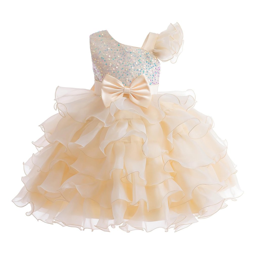 Girls' Clothing Sets Puffy Dress Dress Dinner Performance Gown Wedding Dresses (Beige, 7-8 Years)
