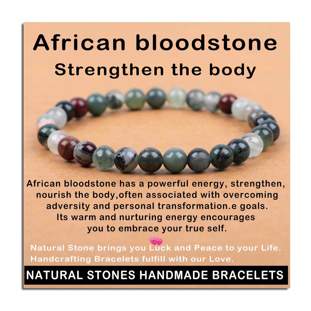 AD Beads Handmade Gemstone Stretch Elastic Bracelet Crystal Healing Reiki Nature's Beauty and Spiritual Essence Unisex (6mm, African Bloodstone (Strengthen the body))